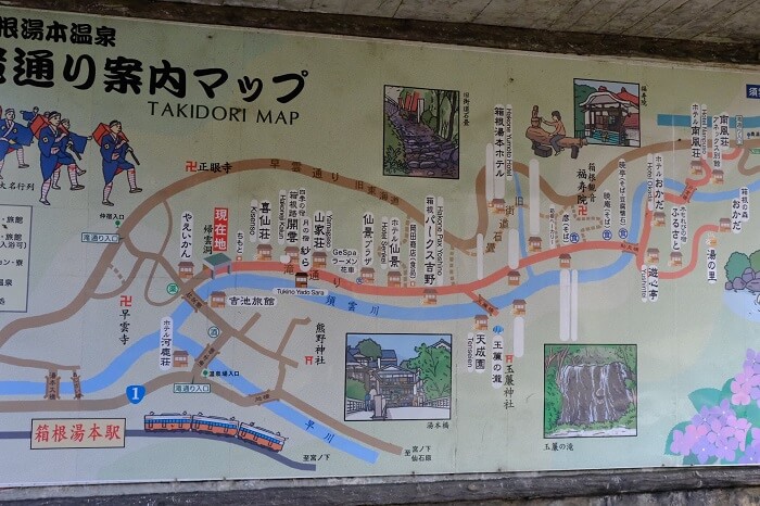 湯本の滝通りのマップ